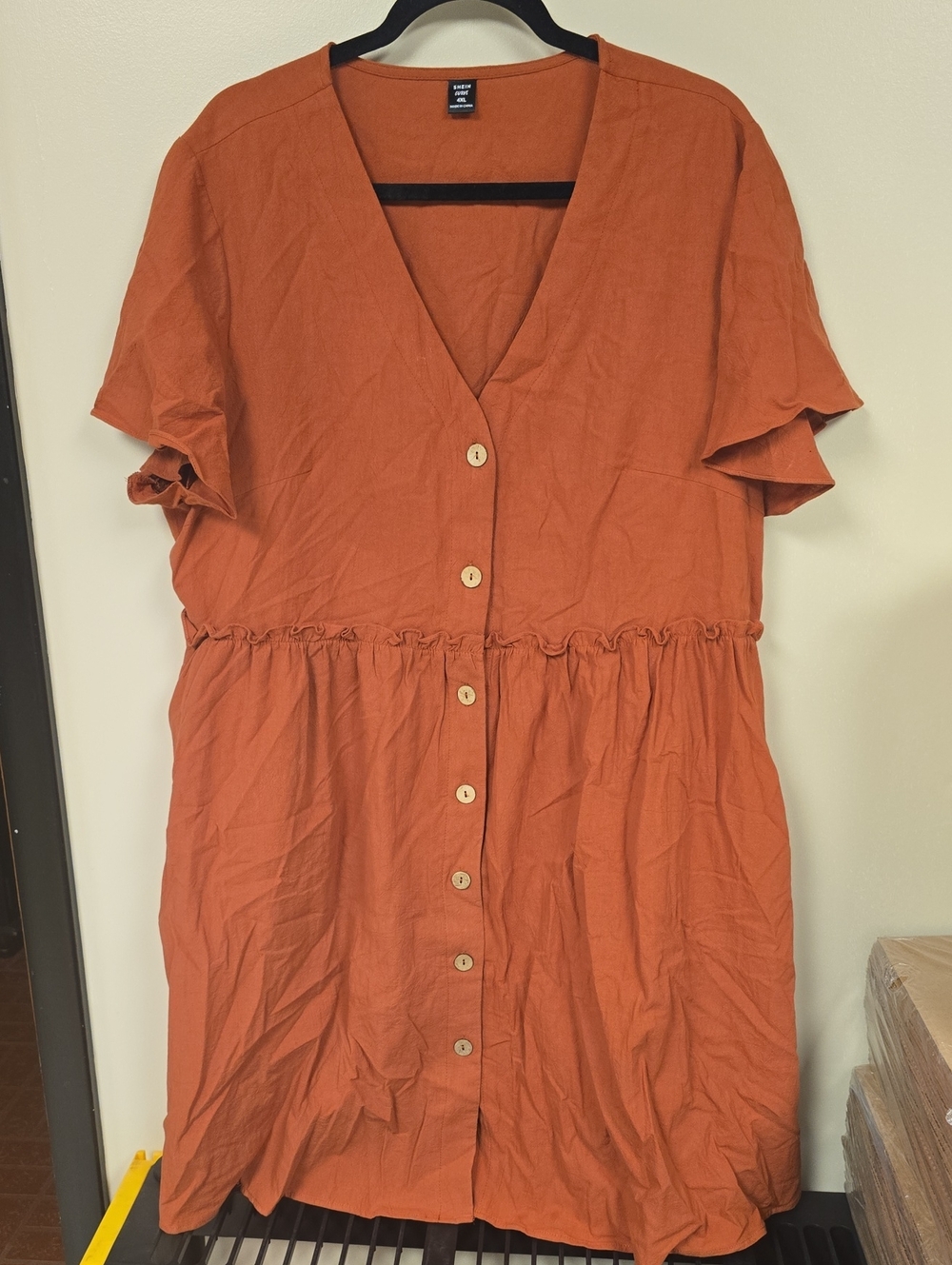 SHEIN Curve Rust Orange V-Neck Short Sleeve Dress